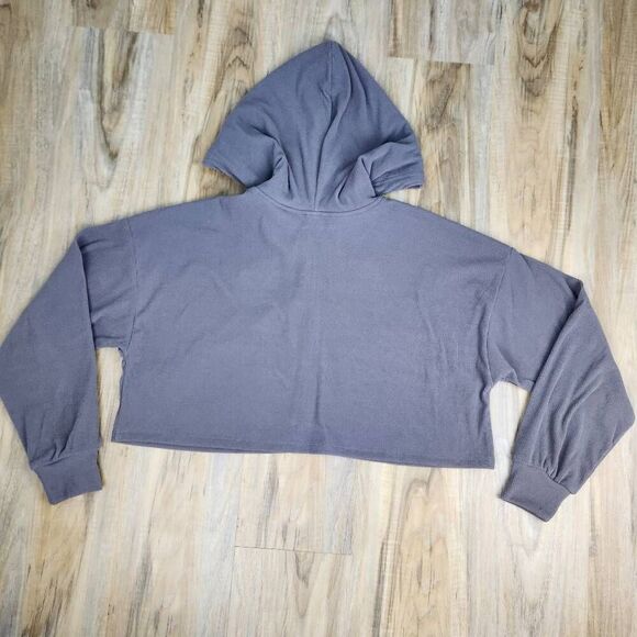 ☔️🩵NWT Gray Ribbed Zippered Crop Hoodie Sweatshirt Large - Picture 5 of 11